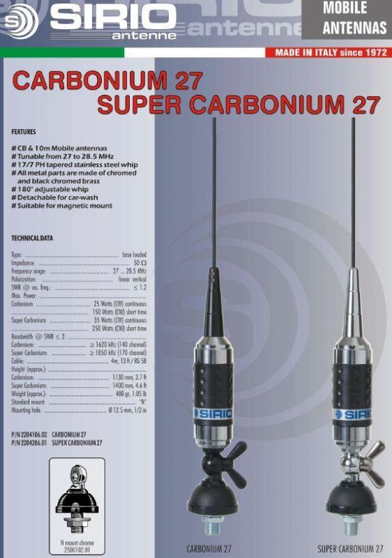 Антенна врезная Sirio Super Carbonium 27