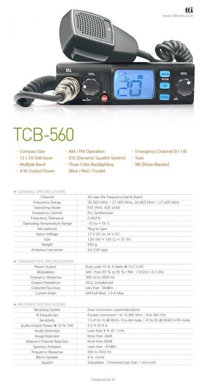 TTI TCB-560, 12/24V ASQ AM/FM Радиостанция CB