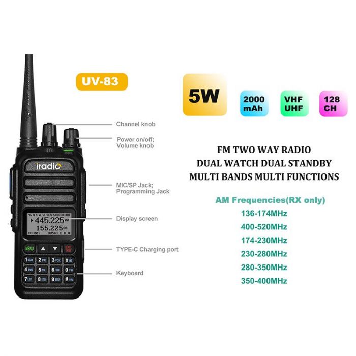 UV-83 Multi-Band Multi-functional Two-way Radio Included Air Band